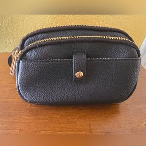 Black Faux Leather Adjustable Belt Bag